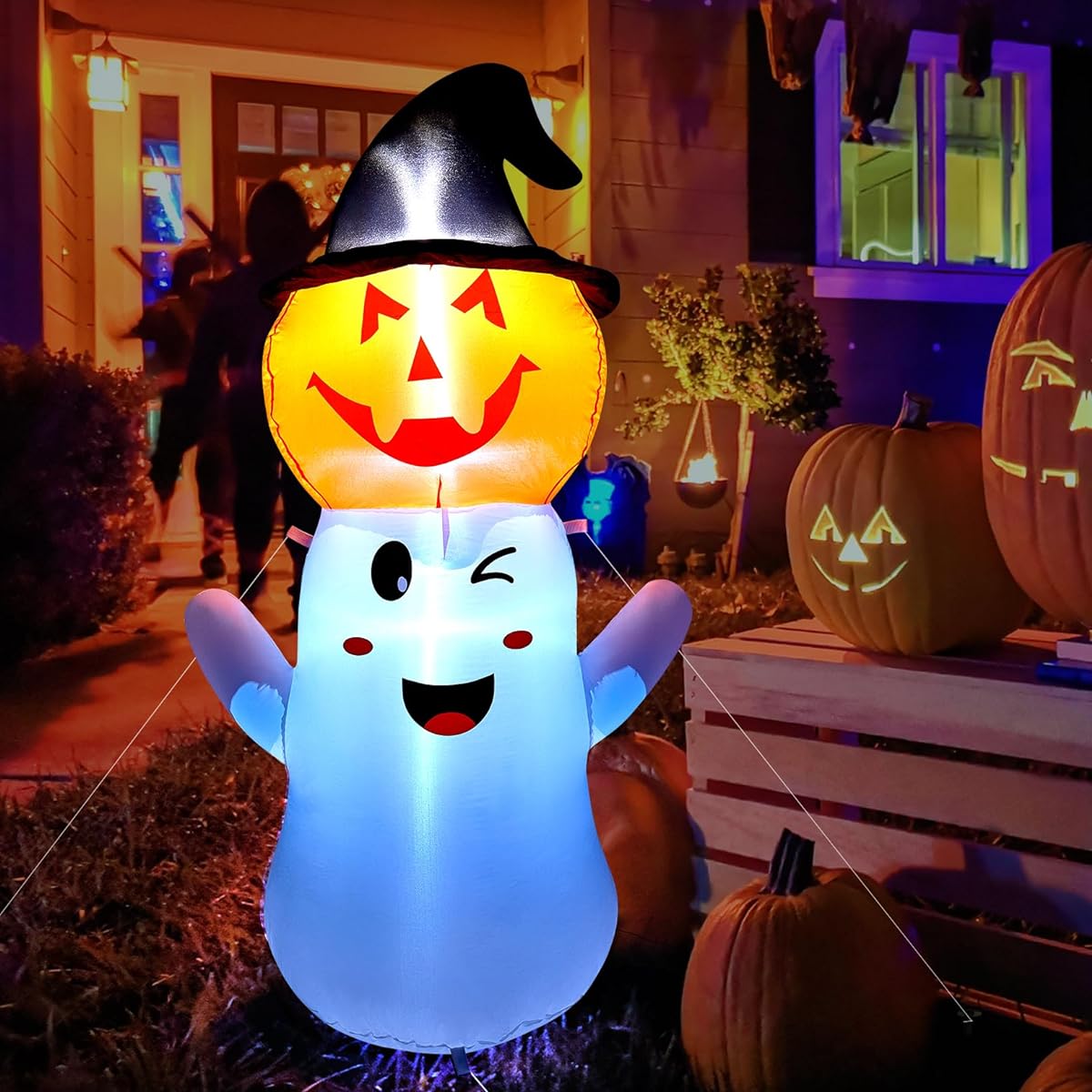 RRRPIO Halloween Inflatable Outdoor Decoration Inflatable Pumpkin Ghost Lantern with Built-in LED Light 5ft Inflatable Garden Decor Party Yard Lawn Indoor Ornament Orange (WJL0262-26)