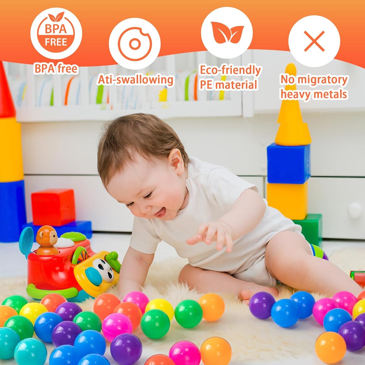 Markdang Ball Pit Balls with 170pcs Crush Resistant Plastic Balls for Babies and Toddlers, 8 Bright Colors, Zippered Storage Bag, Baby Pool, Water Toys, Kids Pool