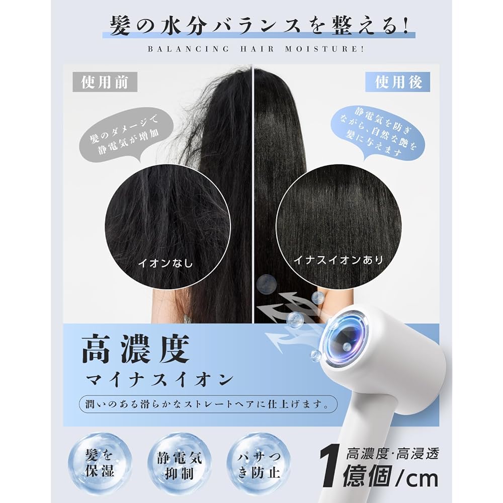 [Rokuetsu] Dryer, Quick Drying, Large Air Volume, 1300W, High Concentration of Negative Ions, Lightweight, Hair Dryer, Compact, Cold and Hot Air, 4 Level Modes, 2 Levels of Wind Speed, Comes with Nozzle, Static Elimination, Low Noise, High Speed Dryer,