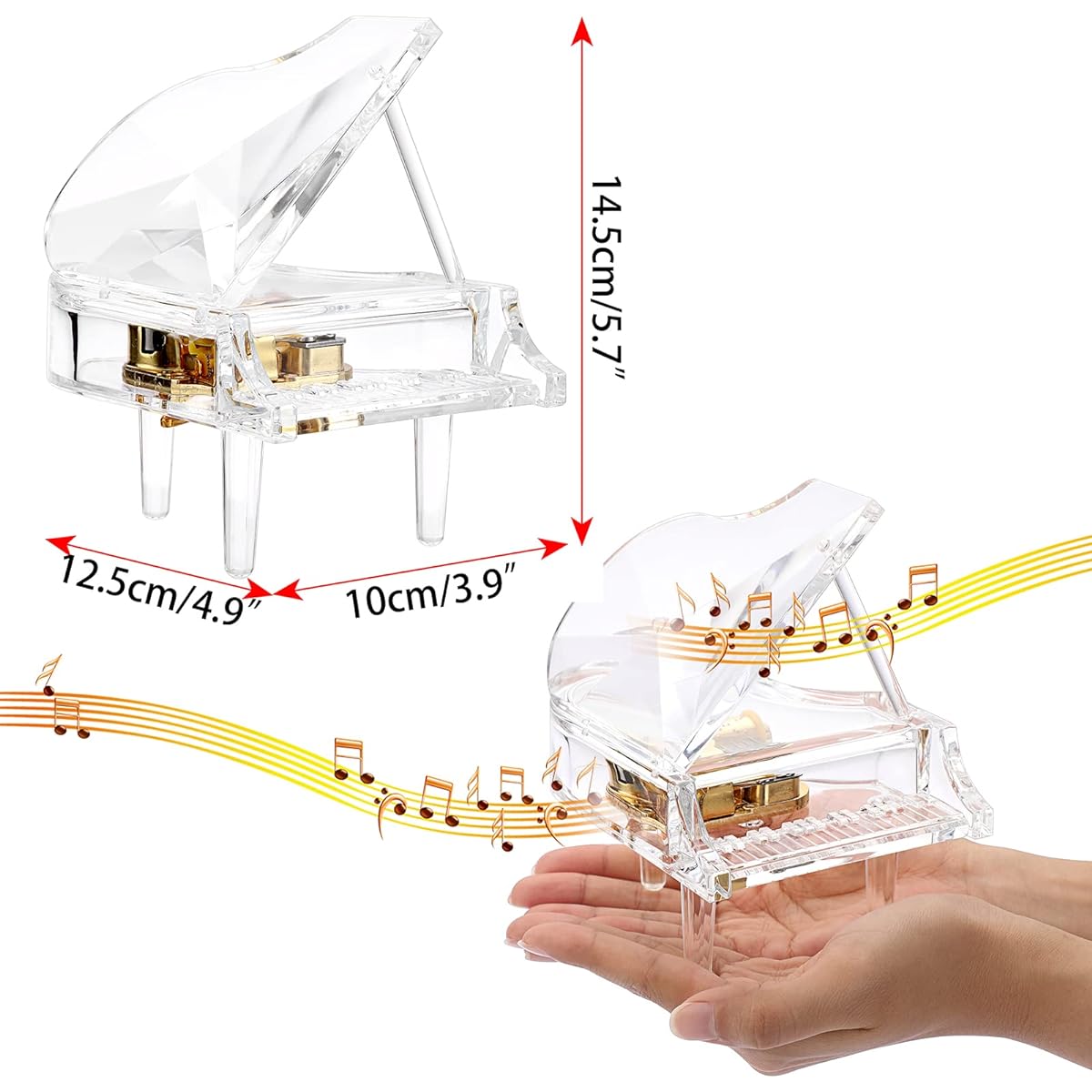 ELLDOO Acrylic Piano Music Box Mechanical Clockwork Decorative Piano Music Box Transparent Piano Ornament Romantic Gift for Girls Women (Tune: You are My Sunshine)