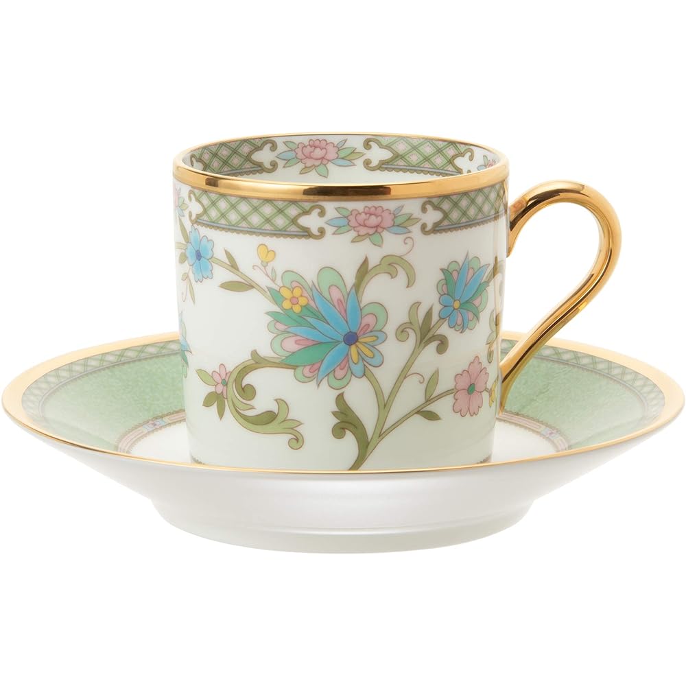 Noritake Coffee Cup & Saucer (Pair Set) 125cc Yoshino 2 Customers Green Bone China Y6987/9983