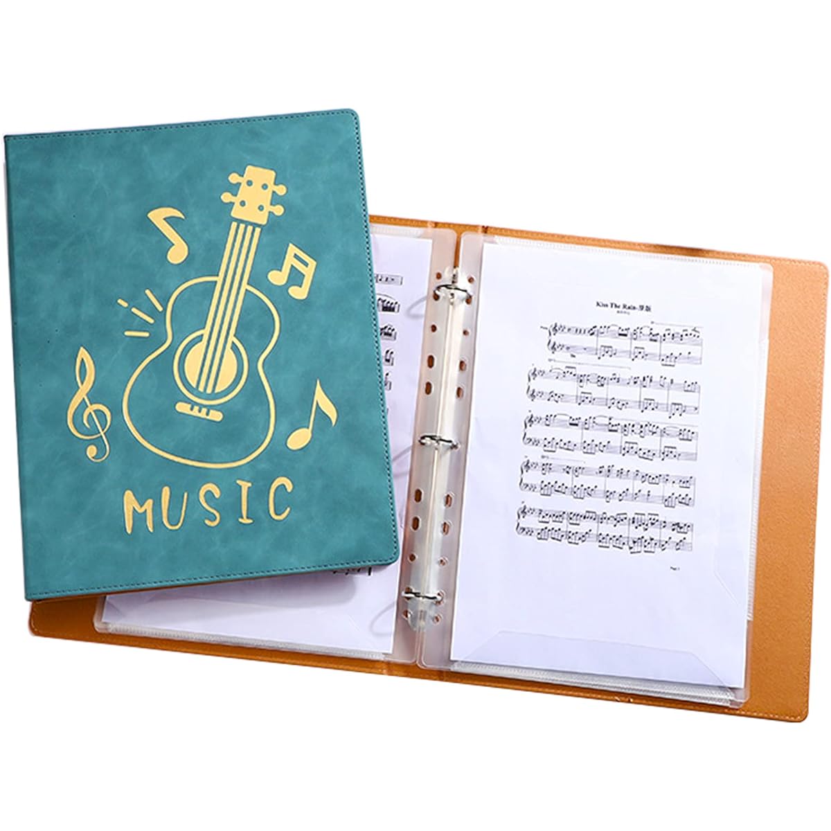 Music sheet folder, PU leather cover, sheet music folder storage, A4 size, 20 sleeves, 40 pages, writing, drawing, creating music and photo files, sleeve changeable, A3 sheet music storage possible