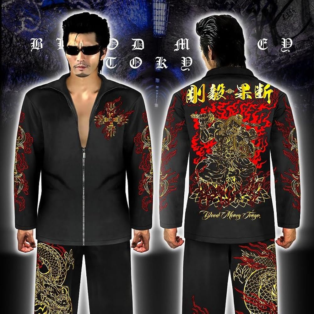 [Blood Money Tokyo] [MBT-23010] Long Sleeve Setup Jersey Clothes Fudo Myoo Dragon Japanese Pattern Black Gold Men's Fashion Yakuza Yankee Oraora Flashy