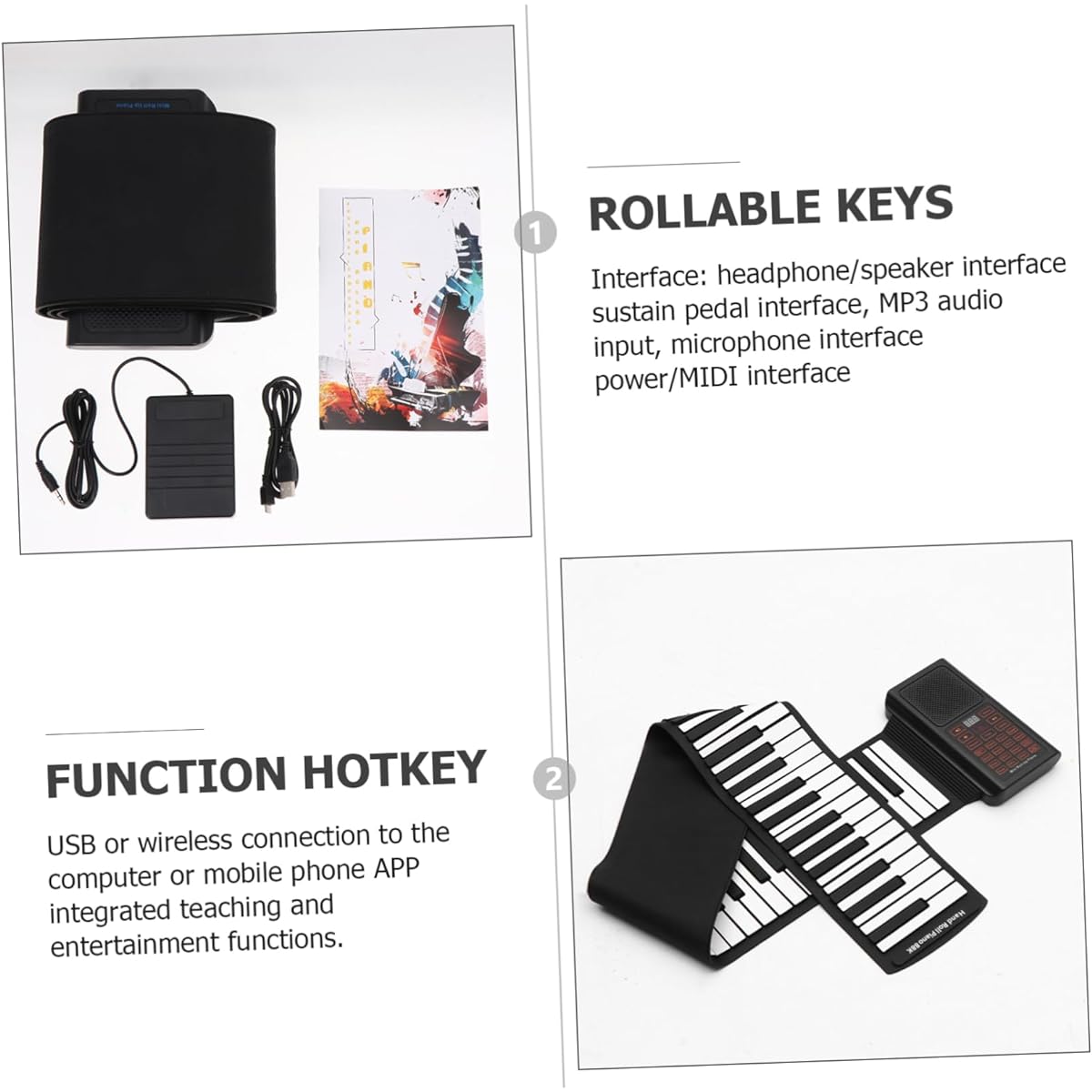 SWOOMEY 88 Roll Piano Numeric Keypad Soft Keyboard Piano Silicone Keyboard Piano Foldable Electronic Organ Electric Piano Musical Instrument Hand-wound Silica Gel