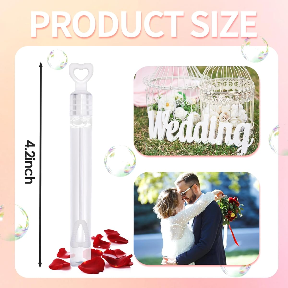 48 Pack Bubbles Wedding Party Favors - Mini White Heart Bubble Wand Bubble Refill Solution Toys for Kids Adults Wedding Anniversary Valentine's Day Proposal Bachelorette Party Favors