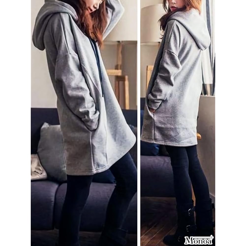 Monoa Sweatshirt, Hoodie, Brushed Lining, Simple Design, Big Silhouette, Long Length, Pullover, Women's Fashion
