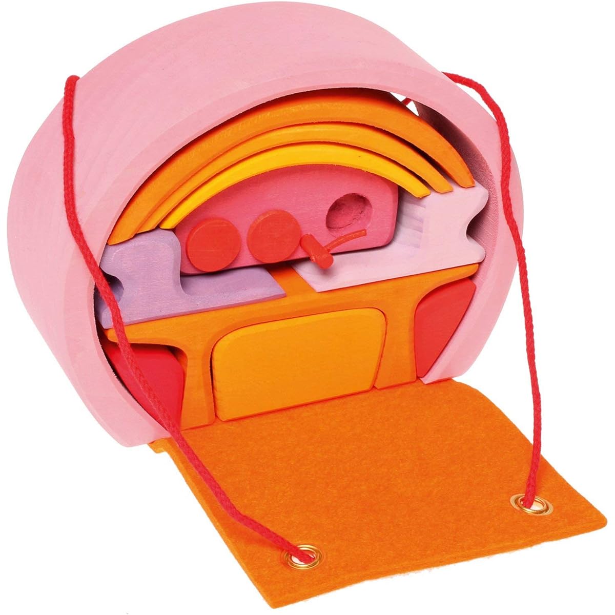 Mobile house for mini dolls pink orange