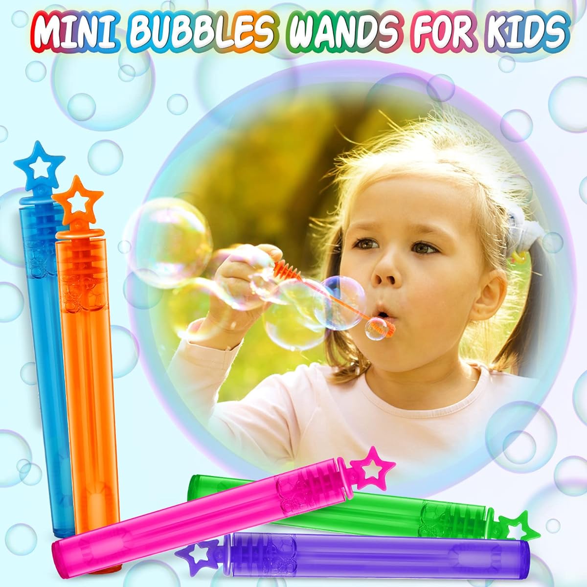 300pcs Mini Bubble Wands 10 Colors for Kids Bulk Party Favors Theme Birthday Christmas New Year Valentine's Day Carnival School Class Giveaways for Boys & Girls Ideal Goodie Bag Stuffers