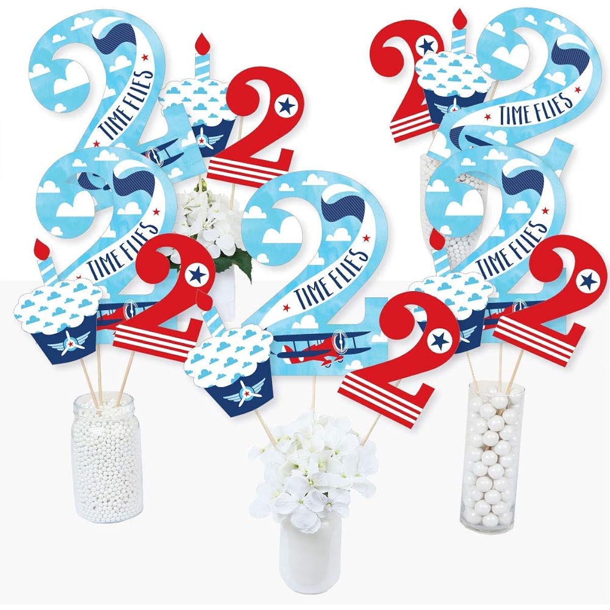 2nd Birthday Fly on a Plane Vintage Airplane Set of 15 2nd Birthday Party Centerpiece Sticks Table Toppers