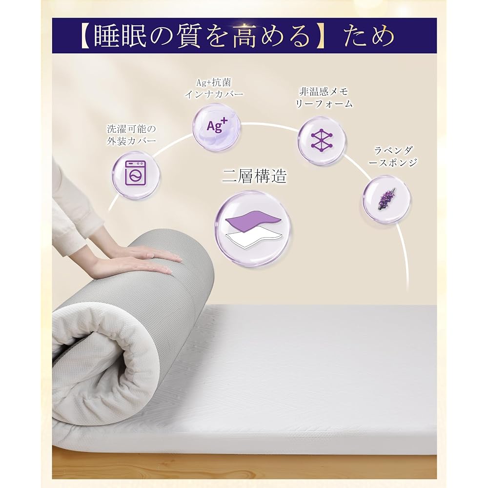 TITIROBA Mattress High Resilience Futon Bed Mat Thickness 5cm Double Layer Structure Lavender Sponge Non-thermal Memory Foam Mite Removal Ag+Antibacterial Double (140*195*5cm)