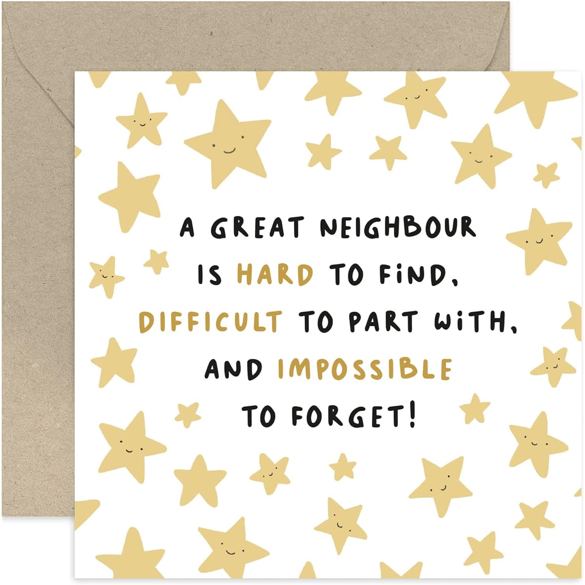 Old English Co. Moving House Card for Neighbor - "Impossible To Forget" Leave a Card for Him, Her, Them - Good Luck New House Thank You Card for Neighbor | Blank with Envelopes