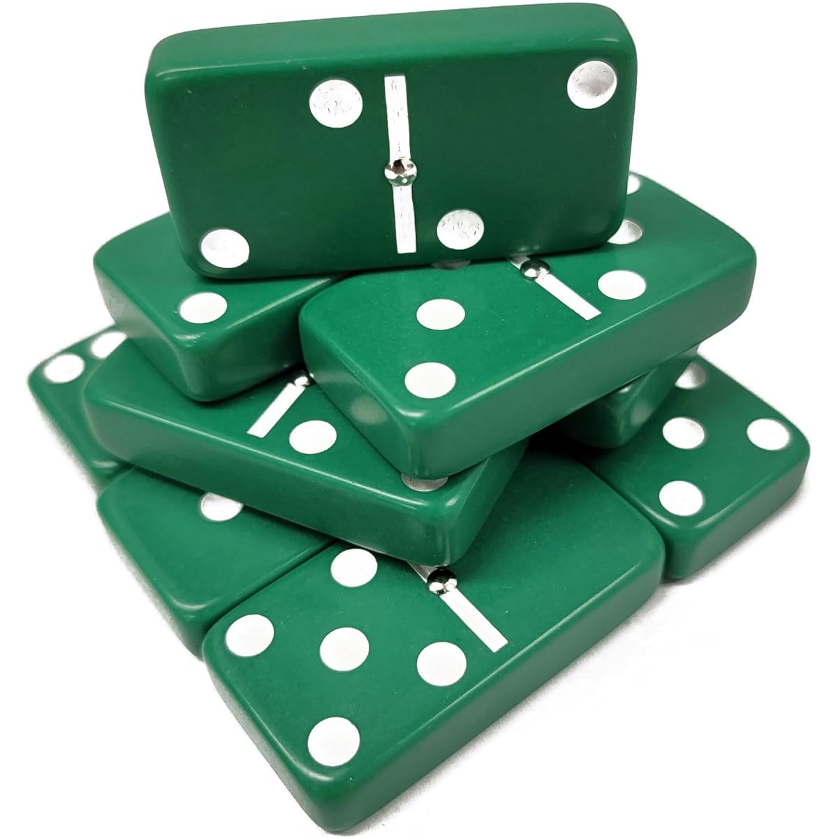 Domino Double Six 6 Green Tiles Jumbo Tournament Professional Size with Spinners in Black Elegant Velvet Bag