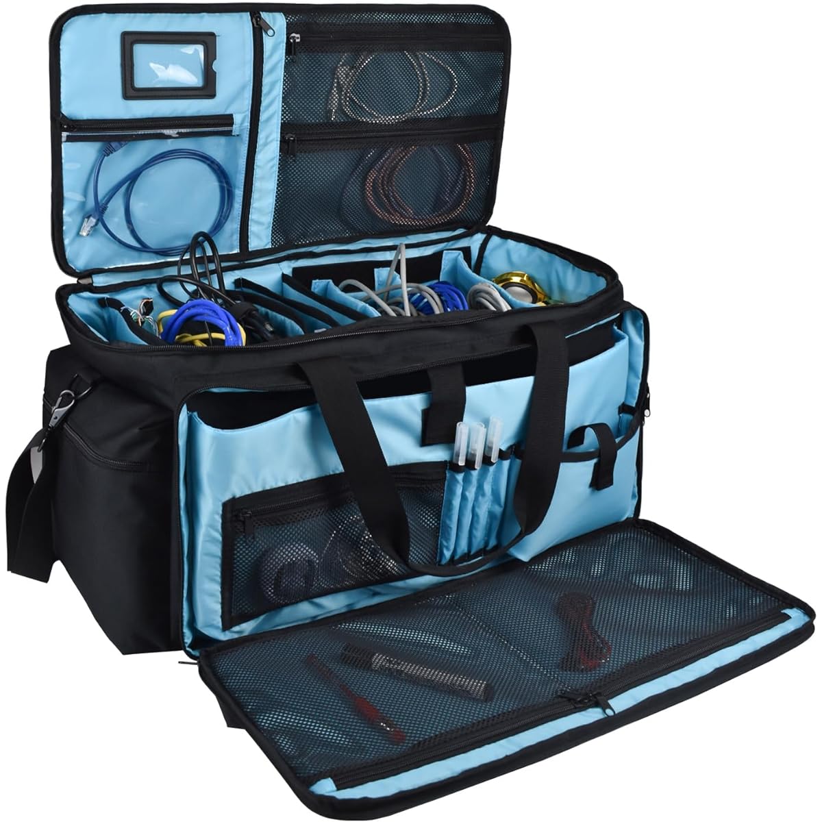 TVDARMO DJ Equipment Cable Bag DJ Gig Bag with Removable Padded Bottom and 8 Dividers Cable File DJ Case Music DJ Accessories Cords for DJ Gear Sound Equipment