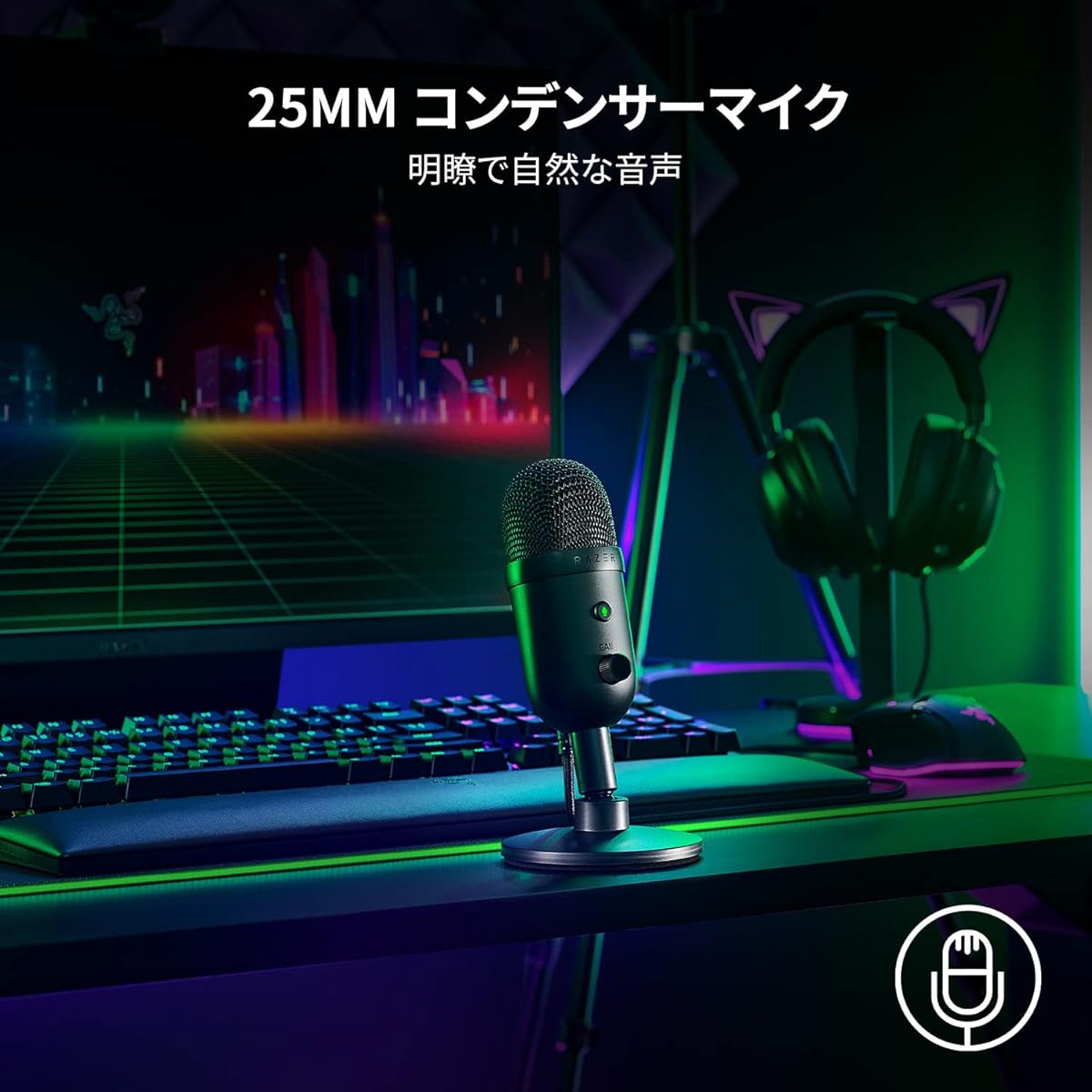 Razer Seiren V2 X USB 25mm Condenser Microphone Supercardioid Pickup Pattern Analog Gain Limiter Microphone Monitoring Gain/Mute Buttons on Body Built-in Shock Absorber [Japan Authorized Dealer Warranty]