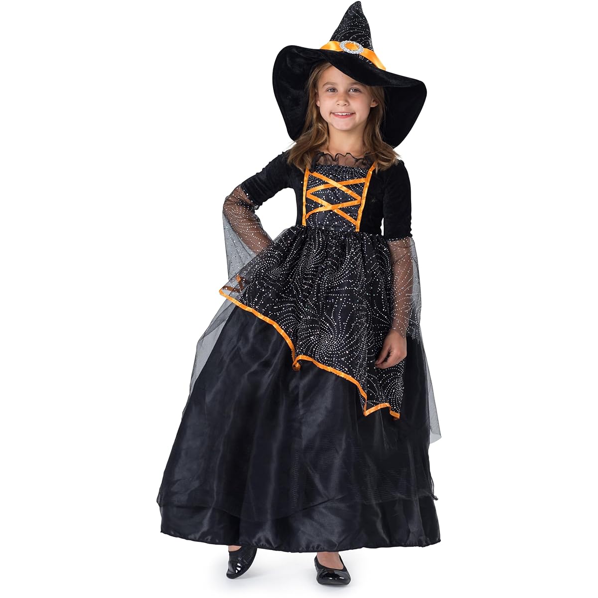 Little Girl Black and Orange Witch Costume by Dress Up America