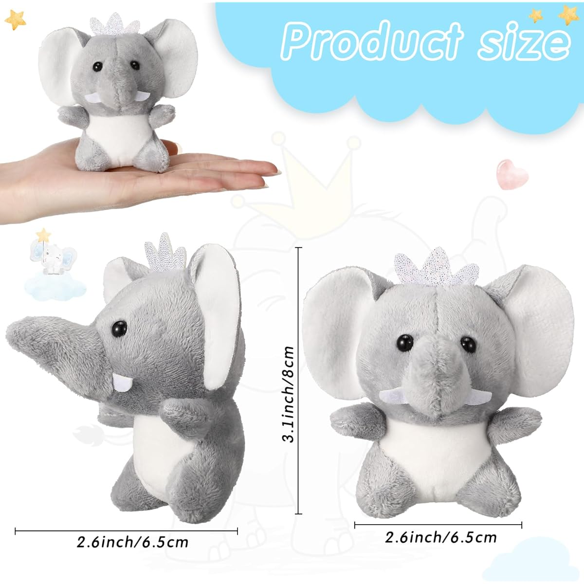 Wettarn 24 Pieces Mini Elephant Stuffed Toys 3.1 Inch Cute Elephant Stuffed Animals Baby Shower Boys Girls Elephant Theme Birthday Party Gift Bedroom Living Room Decoration