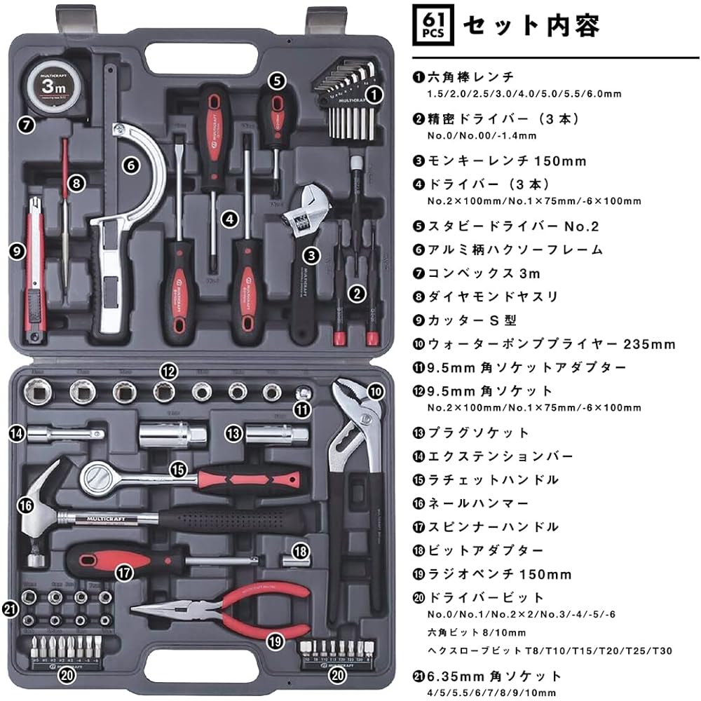 KAKURI Tool Set Mecha Bit 61 Pieces Storage Case Included 355x310x82mm DIY Office Home Compact Tool Set Maintenance Work Repair Repair Multi Craft MB-61