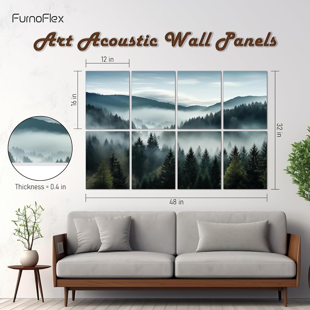 FurnoFlex Art Acoustic Panel Tile Decorative Room Soundproof Foam Absorbing Panel Noise Attenuation Cancel Wall Blocker Reduction Fog Forest