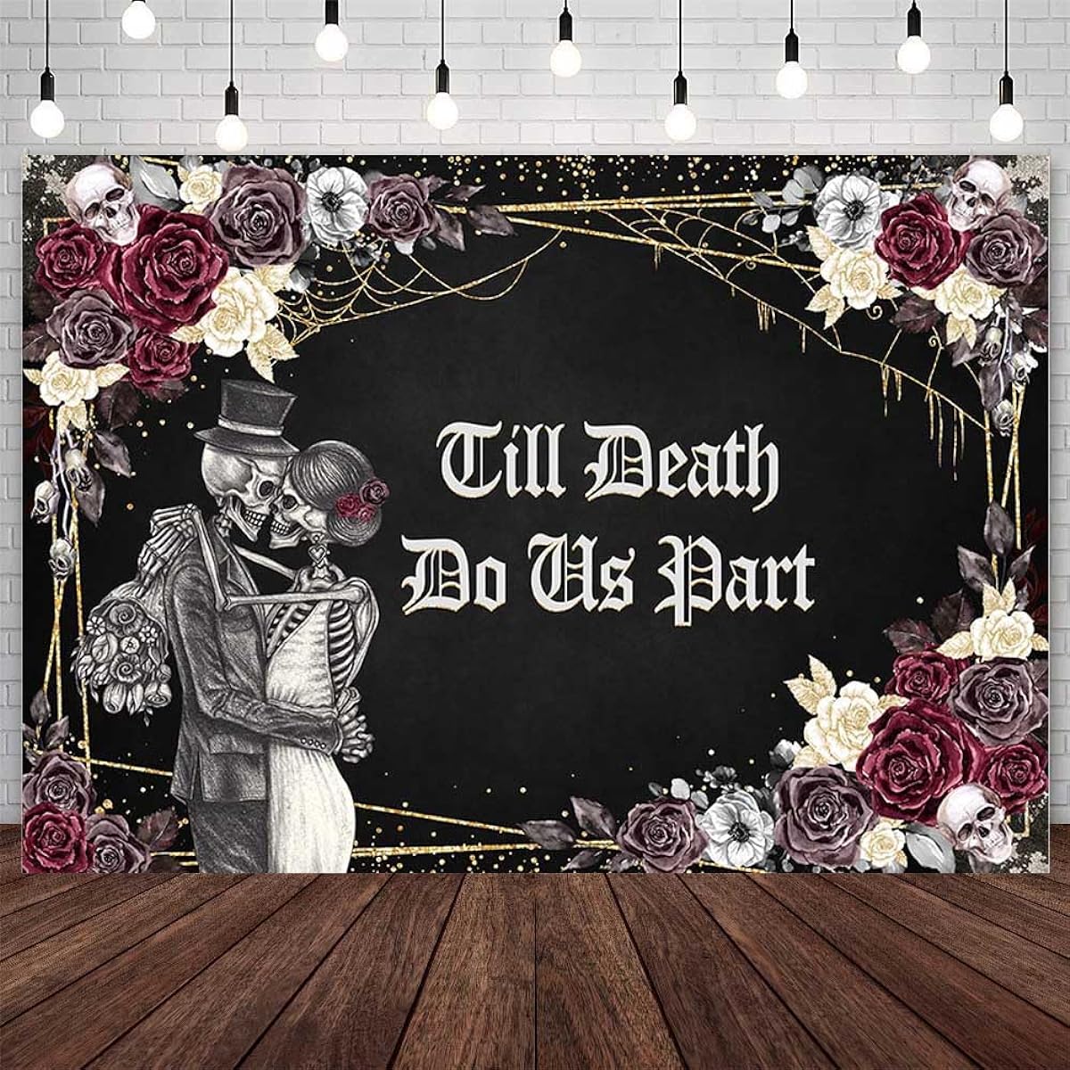 AIBIIN 7x5ft Halloween Dead or Alive Part Backdrop Spooky Skull Gothic Wedding Party Decoration Supplies Bridal Shower Bride and Groom Mr & Mrs Anniversary Party Banner Photo Studio Props