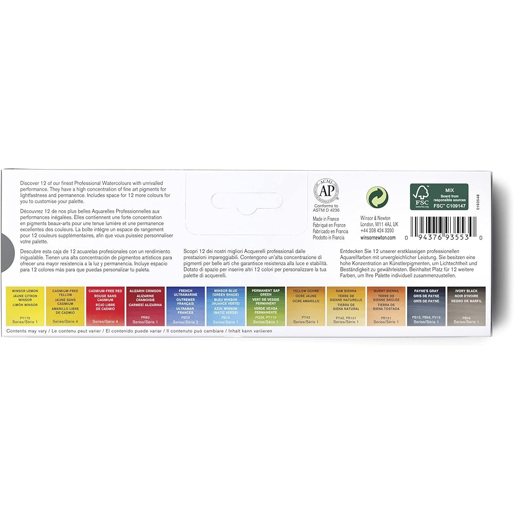 Winsor & Newton Winsor & Newton Artist Water Color Half Pan 12 Color Set Black Box Set