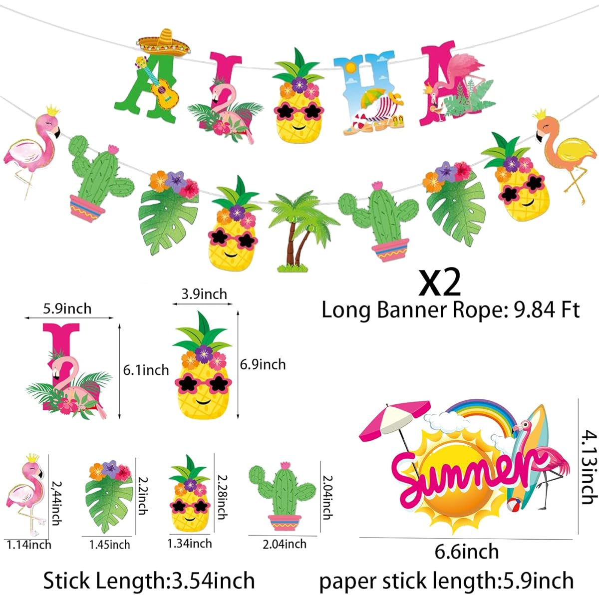 Tropical Aloha Party Decorations - Luau Party Supplies Hawaiian Party Happy Birthday Banner Hawaiian Beach Theme Summer Beach Pool Party Decorations (Banner, Cake Insert Included)