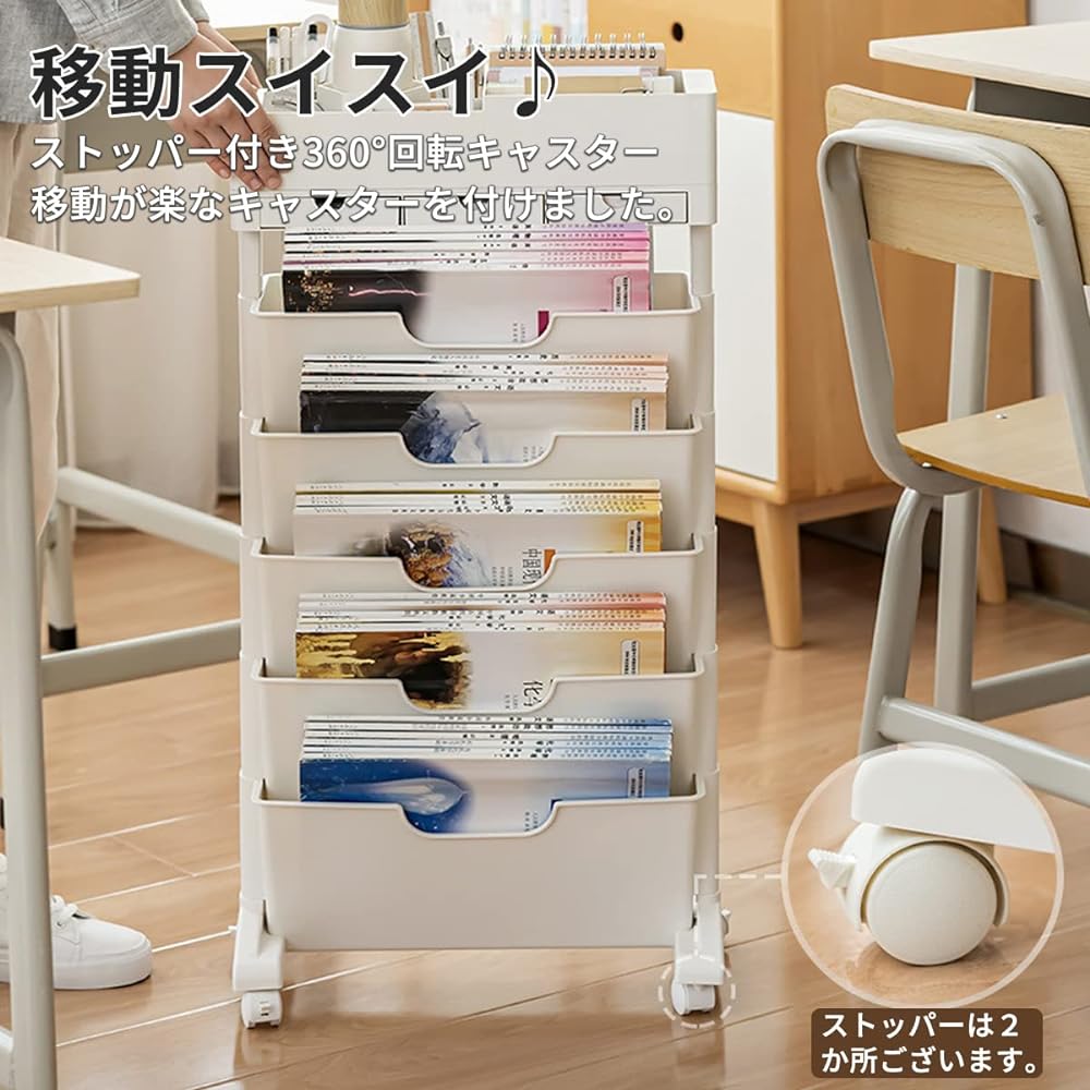 Side Wagon Bookshelf Document Wagon with Casters 6 Drawers Under Desk Storage Rack Large Capacity Slim Side Table Desk Storage Chest Desk Wagon Office Storage Multipurpose Wagon Telework Remote Work