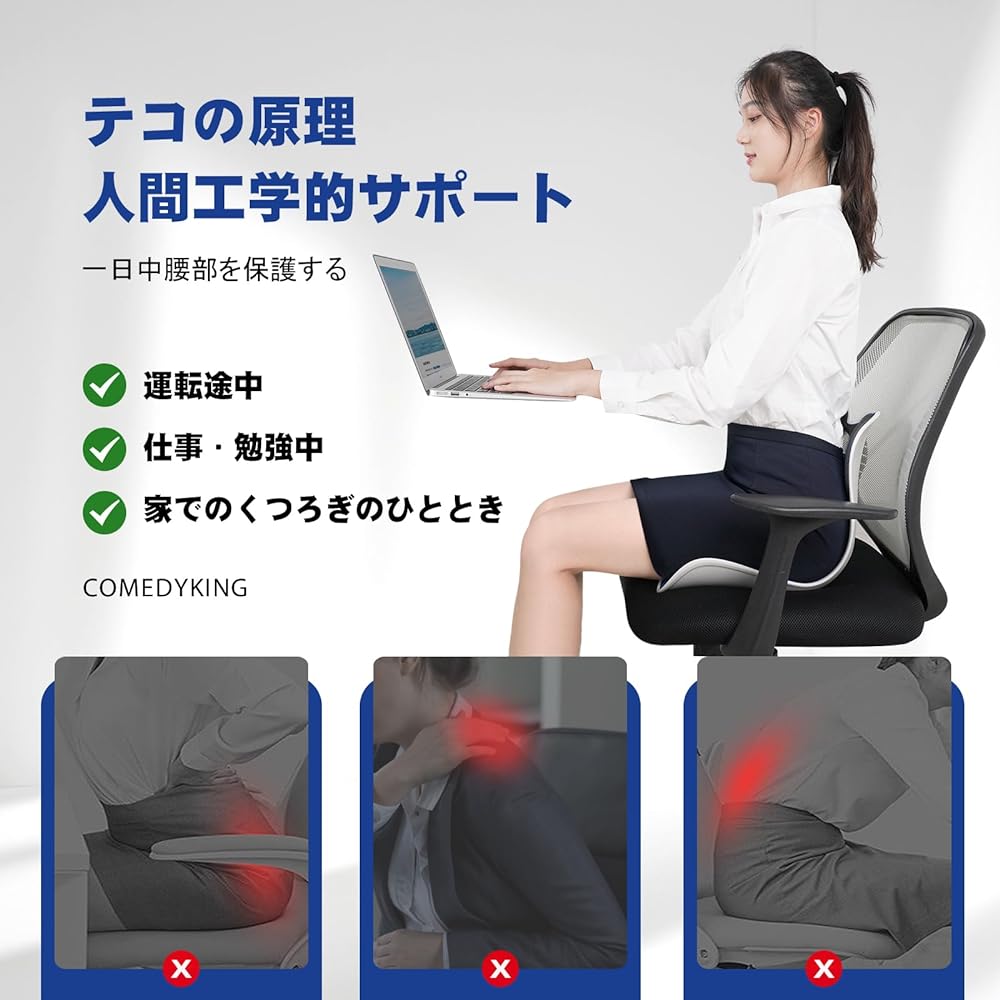 COMEDYKING Posture Correction Chair [Japan Limited] Cushion for Lower Back Pain, Office Chair, Game Chair, Floor, Chair Cushion, Pelvic Support Chair, Lower Back Pain, Lightweight, Easy to Carry,