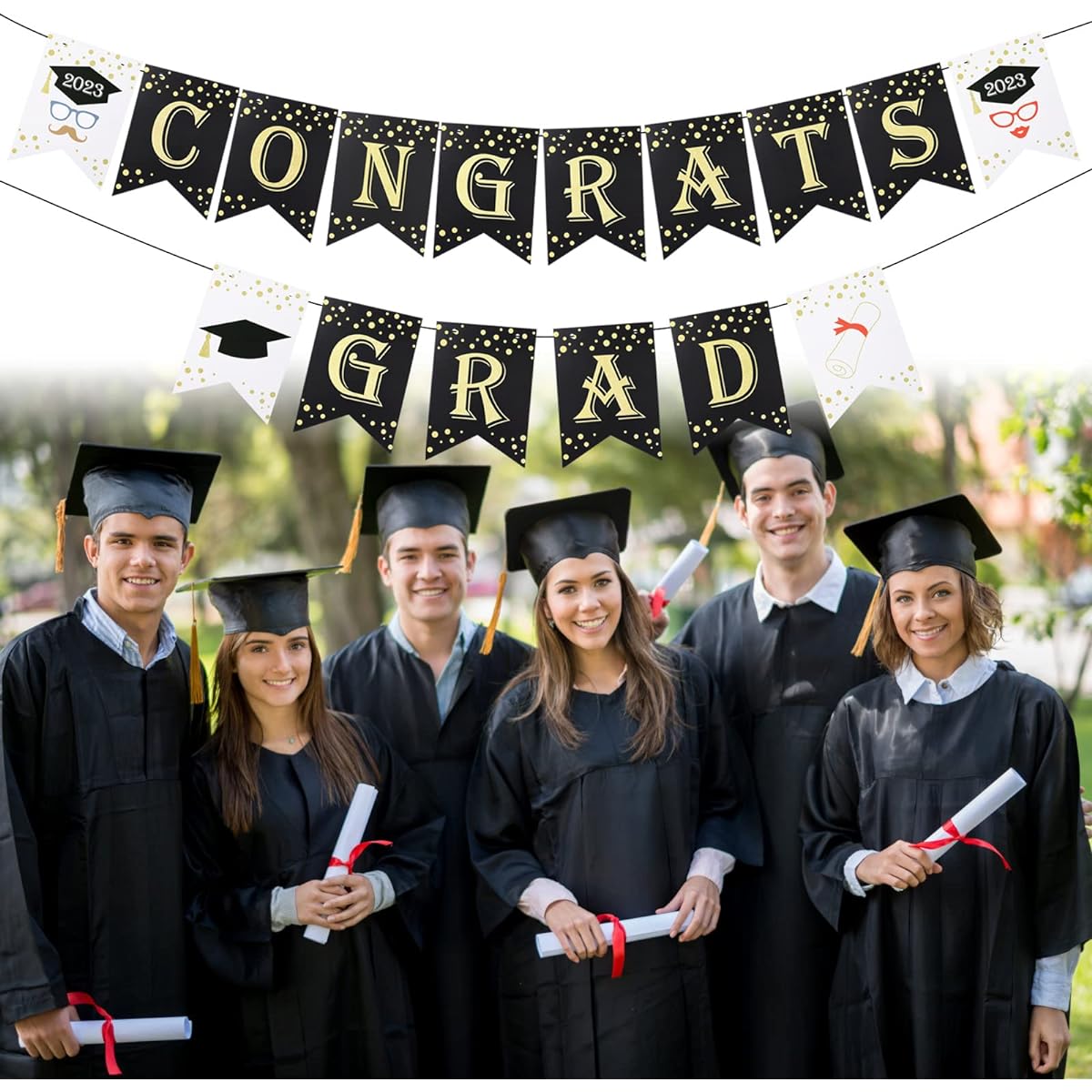 Graduation Door Banner 2023 Black Gold Congrats Grad Banner Happy Graduation Door Banner Graduation Porch Sign Background Photo High School College Graduation Party Decoration