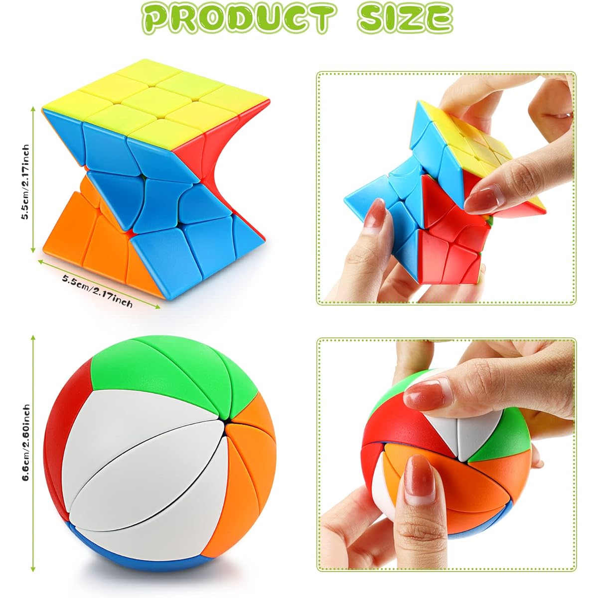 2 Packs Weird Puzzle Cubes Twisted Cubes Stickerless Ball Cubes Mini Twist Cubes Toy Cubes Puzzles Sturdy for Beginners and Experts, 2 Styles