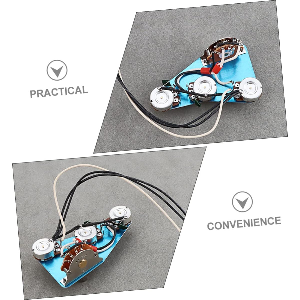 VICASKY 4pcs Aluminum Circuit Guitar Accessories Guitar Parts Control Knobs Silver Accessories Control Plate Knobs Pickup Wire Harness Loaded Control Plate