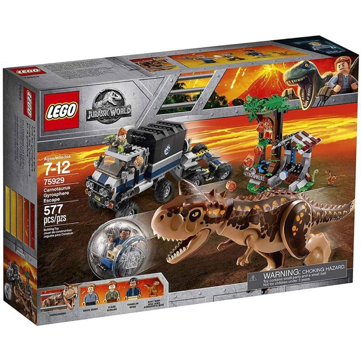LEGO Jurassic World Carnotaurus Gyrosphere Escape 75929 Building Kit 577 pieces