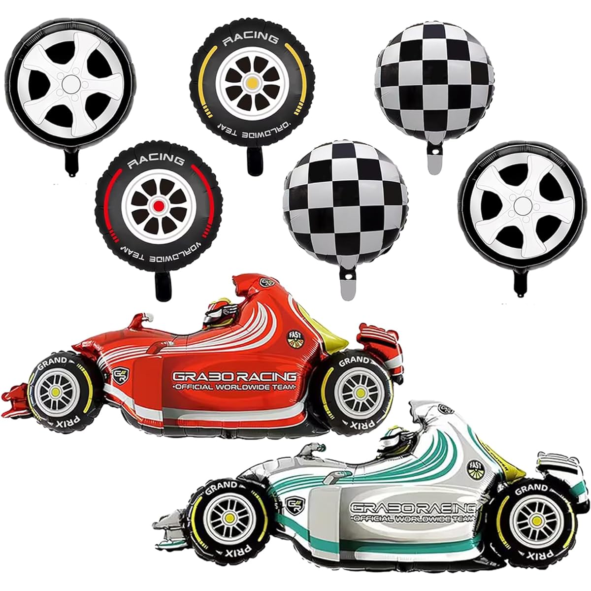 Race Car Balloons Set, Wheel Tire Foil Balloons 43 Inch Race Car Party Decorations Black and White Checkered Mylar Balloons Large Racing Car Theme Birthday Party Supplies 8 Pack