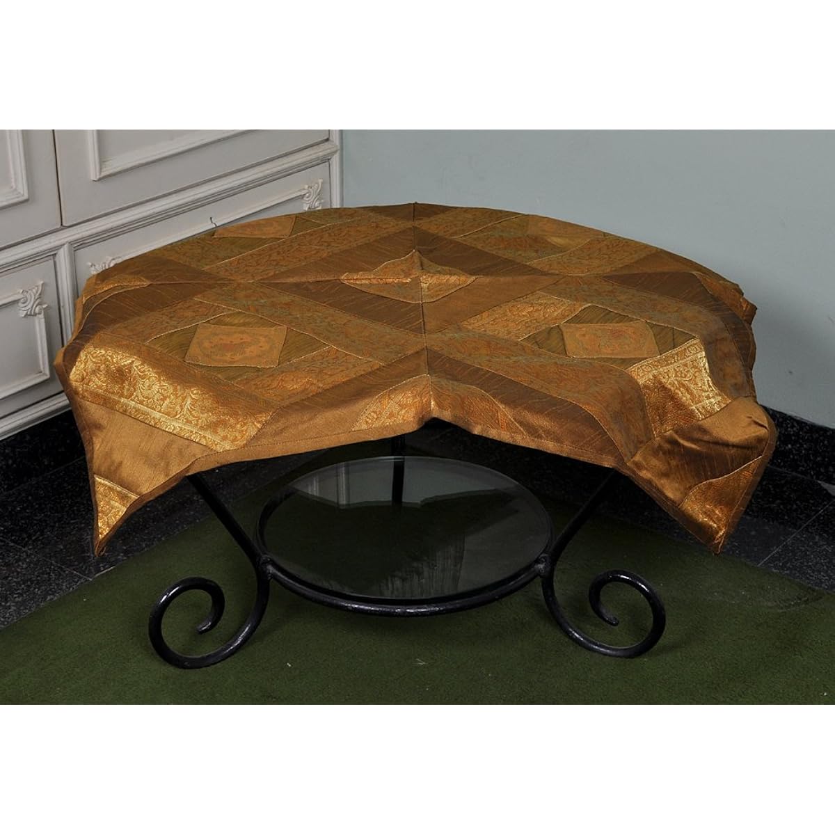 Lalhaveli Home Decor Elephant Design Brown Silk Table Runner 88 x 88 Cm