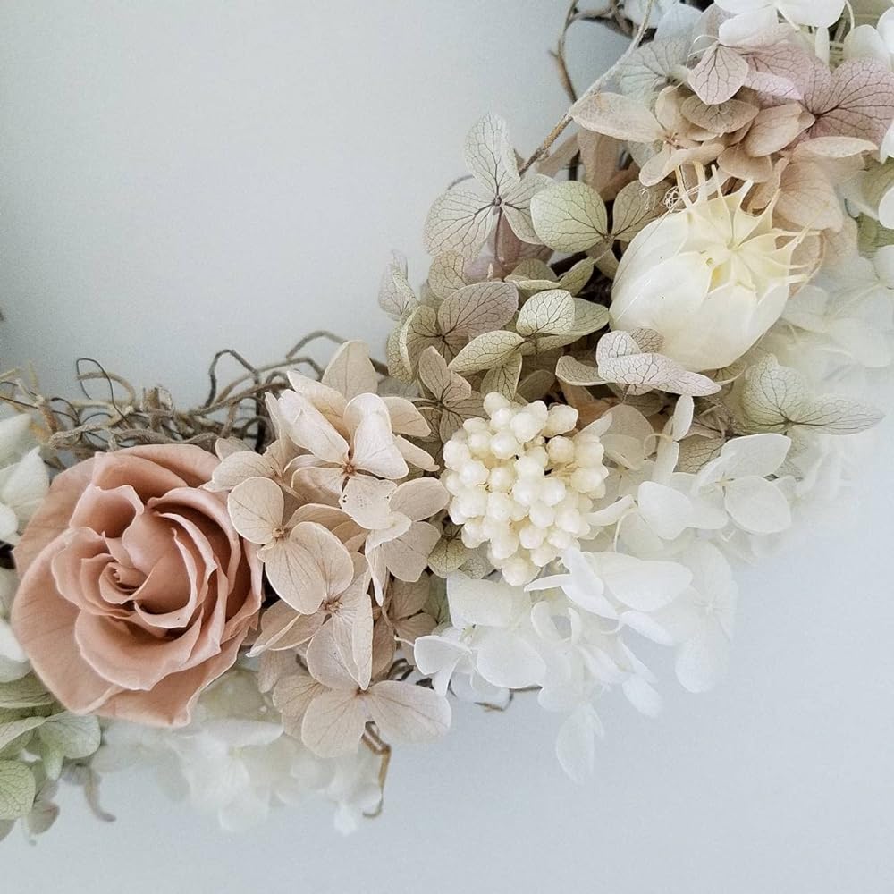 Lulu's French Antique Wreath Preserved Flower Dried Flower Natural Wreath Hydrangea Present Gift Interior Scandinavian Furniture Size: Diameter 25cm French Antique Wreath Lulu's-2466