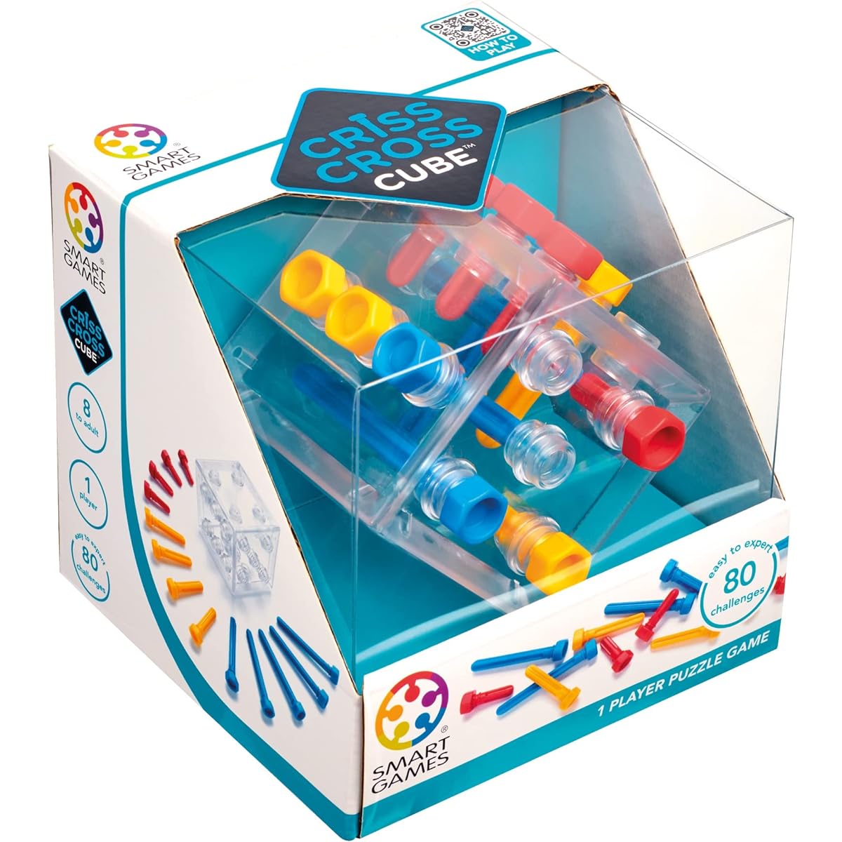 SmartGames Criss Cross Cube 3D Puzzle Game - 80 Challenges to Train Your Brain Ages 8 - Adults