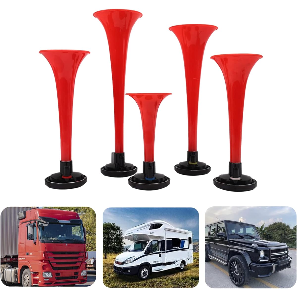 AOLIHAN Musical Air Horn Loud Five Trumpet La Cucaracha Music Sound Horn Full Complete Kit with Mounting Wires and Buttons Red 12V (LACUKARACHA Kit)