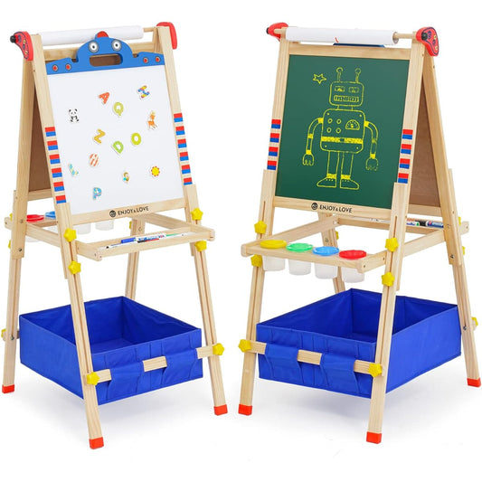 Wooden Easel 3 in 1 Kids Easel with Paper Roll Adjustable Height Art Easel Double Sided Chalkboard & Whiteboard for Children Toddler Birthday Holiday Gift