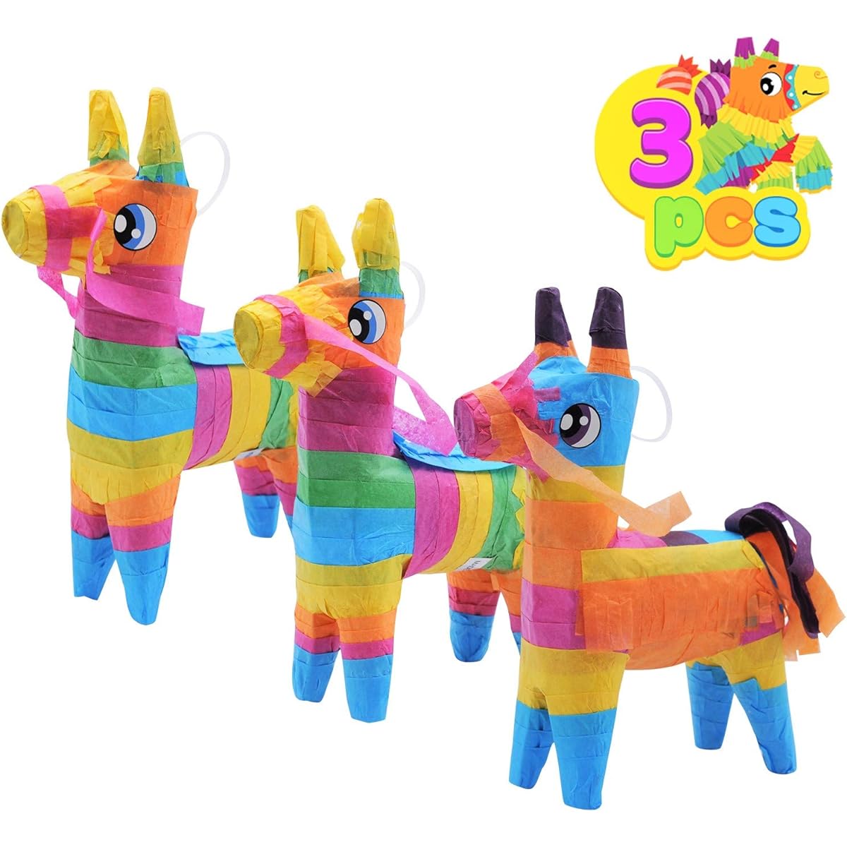 Mini Donkey Pinata 7.5" x 5.5" Cinco de Mayo Rainbow Colors Fun Fiesta Taco Party Supplies Luau Event Photo Props Mexican Themed Decorations Carnival Festival Taco Tuesday Event