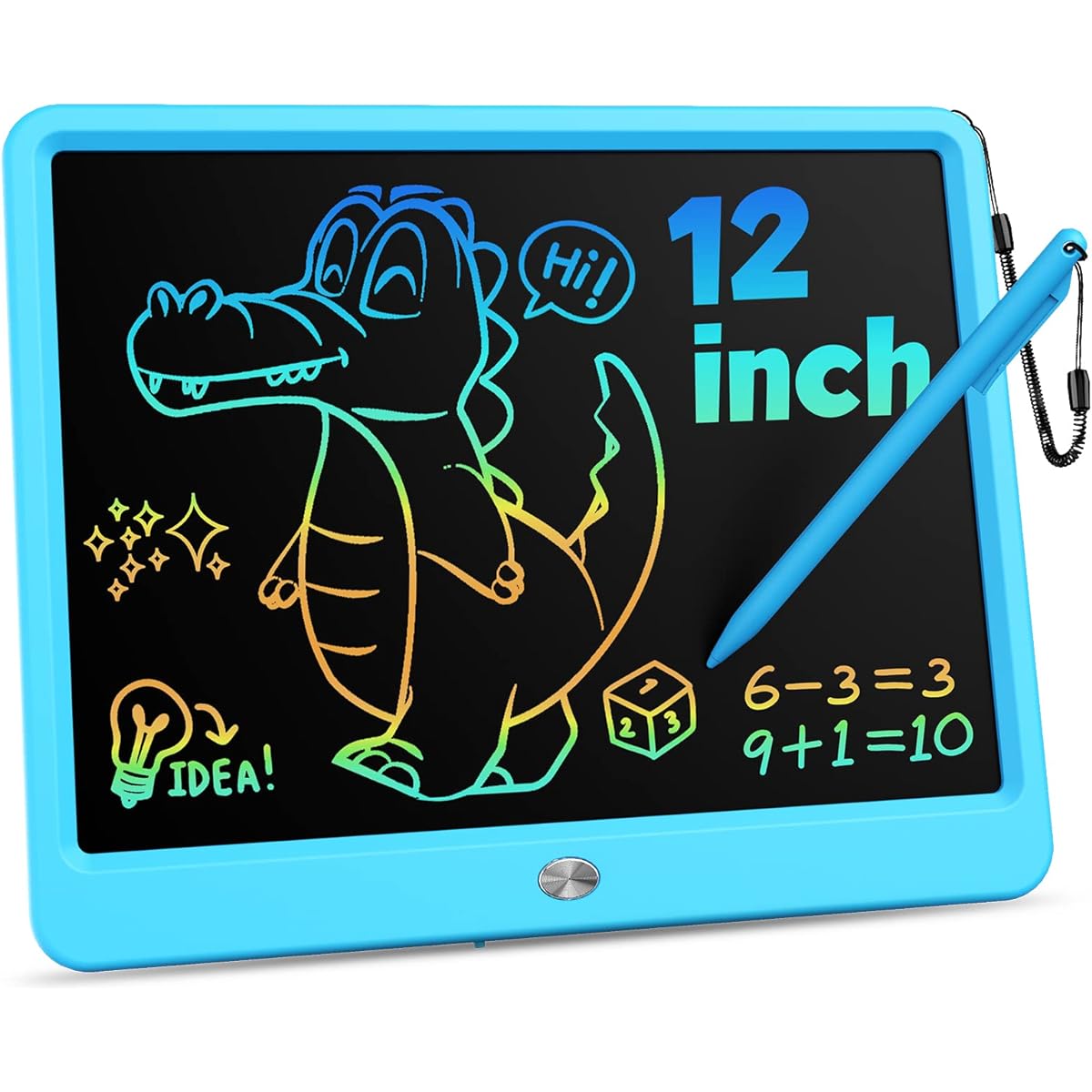 KOKODI 12" LCD Writing Tablet with Anti-Lost Stylus Erasable Doodle Board Colorful Toddler Drawing Pad Car Travel School Game Toys for 3 4 5 6 7 8 Kids Birthday Gifts for Girls Boys Adults Blue