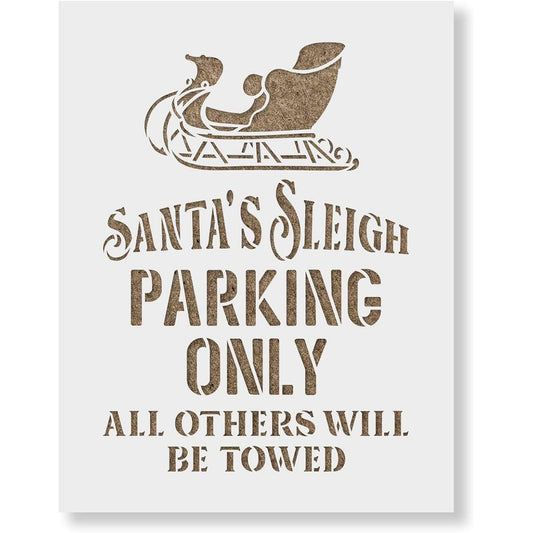 Santas Sleigh Parking Christmas Sign Stencil - Reusable Stencils for Painting - DIY Santas Sleigh Parking Christmas Sign Home Decoration