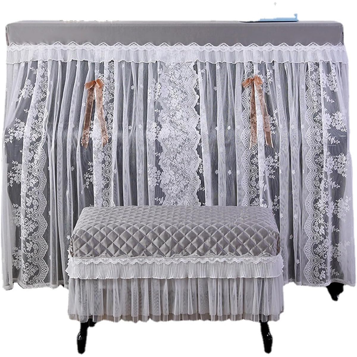 Thickened piano protective cover, piano stool cover, lace upright piano cover, modern and simple, dustproof and washable, gift for friends, easy to clean, gray