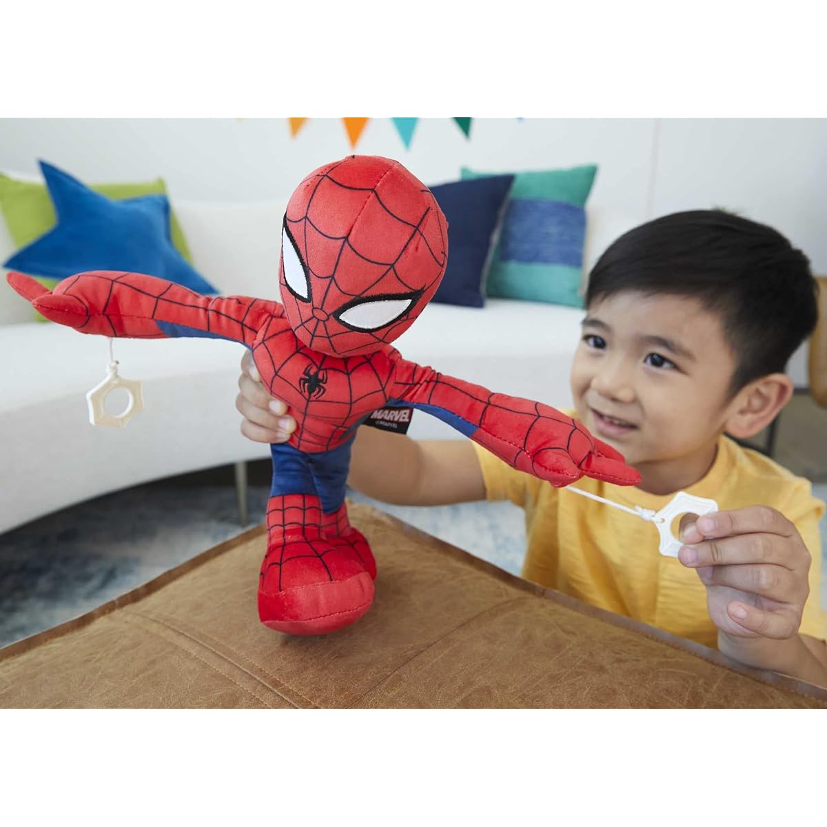 Marvel Spider-Man Plush City Swing Soft Doll 11" Superhero Figure Web Swinging Action Lights and Sounds