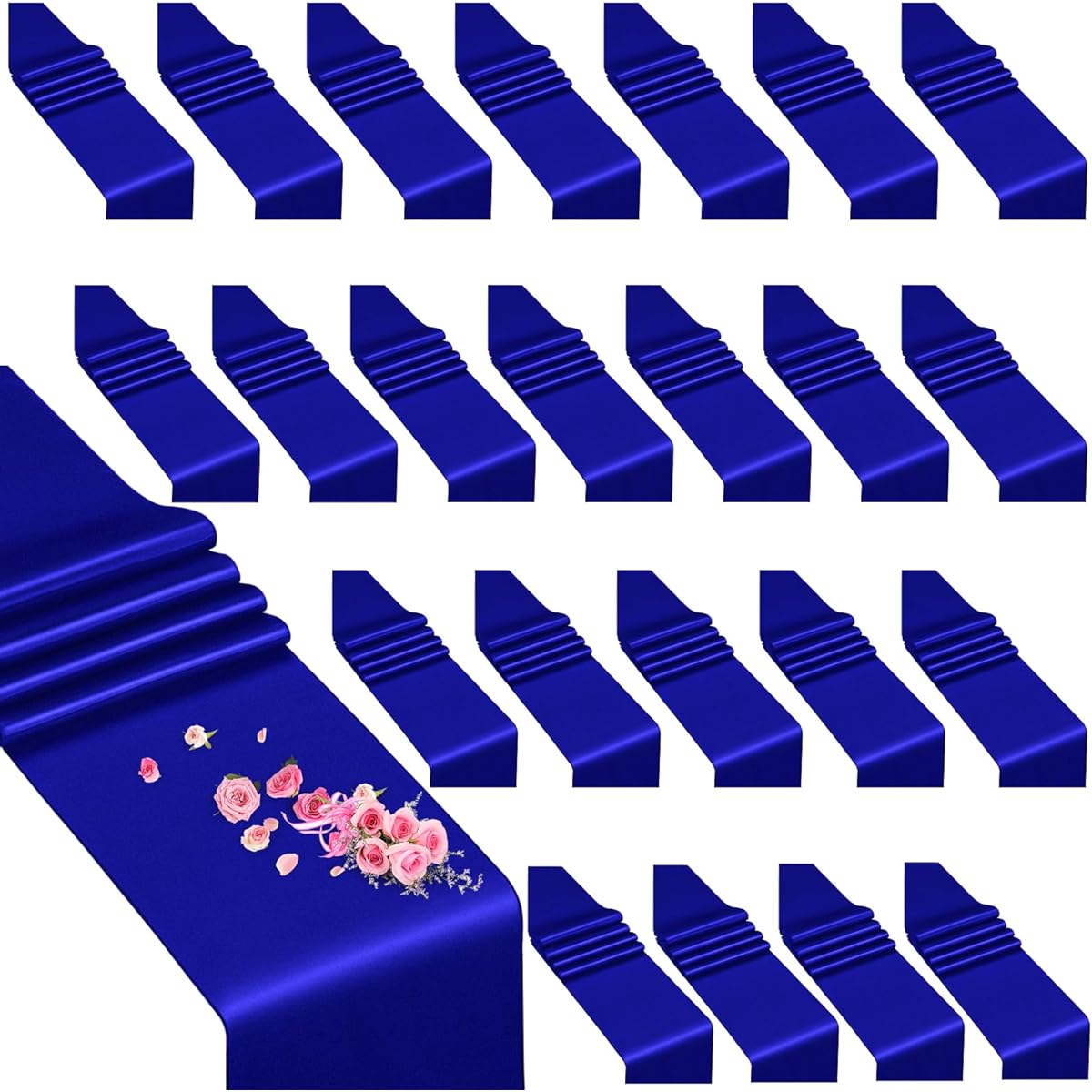 TURSTIN Satin Table Runners 12" x 108" Long, Bright Silk Table Runners, Smooth Fabric Table Decor, Dinner Party Table Runners for Wedding Banquet Party Decorations, Royal Blue, Set of 24