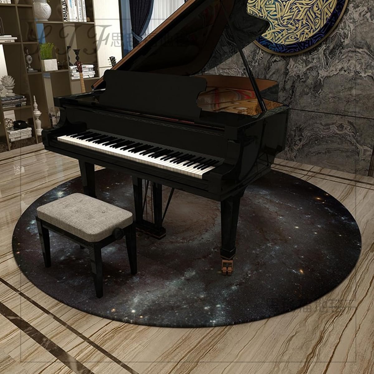 Piano soundproofing carpet, circular mat, piano key pattern, round, electronic piano, upright piano, rug, sofa seat mat, easy to clean, shockproof, scratch-proof, soundproofing, hand washable, modern, bass drum, living room, bass drum, 200cm