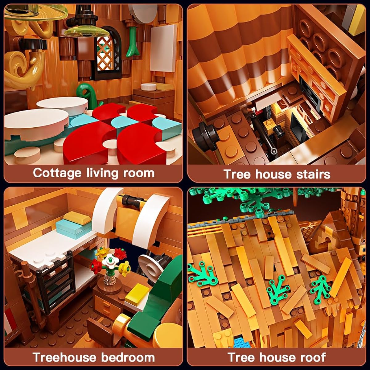 Mould King Treehouse Building Set with LED Lights 16033 Cabin 2 Sets Building Blocks Kit Interchangeable Leaves Construction Model Gift for Adults and Kids 14+(3958 Pieces)