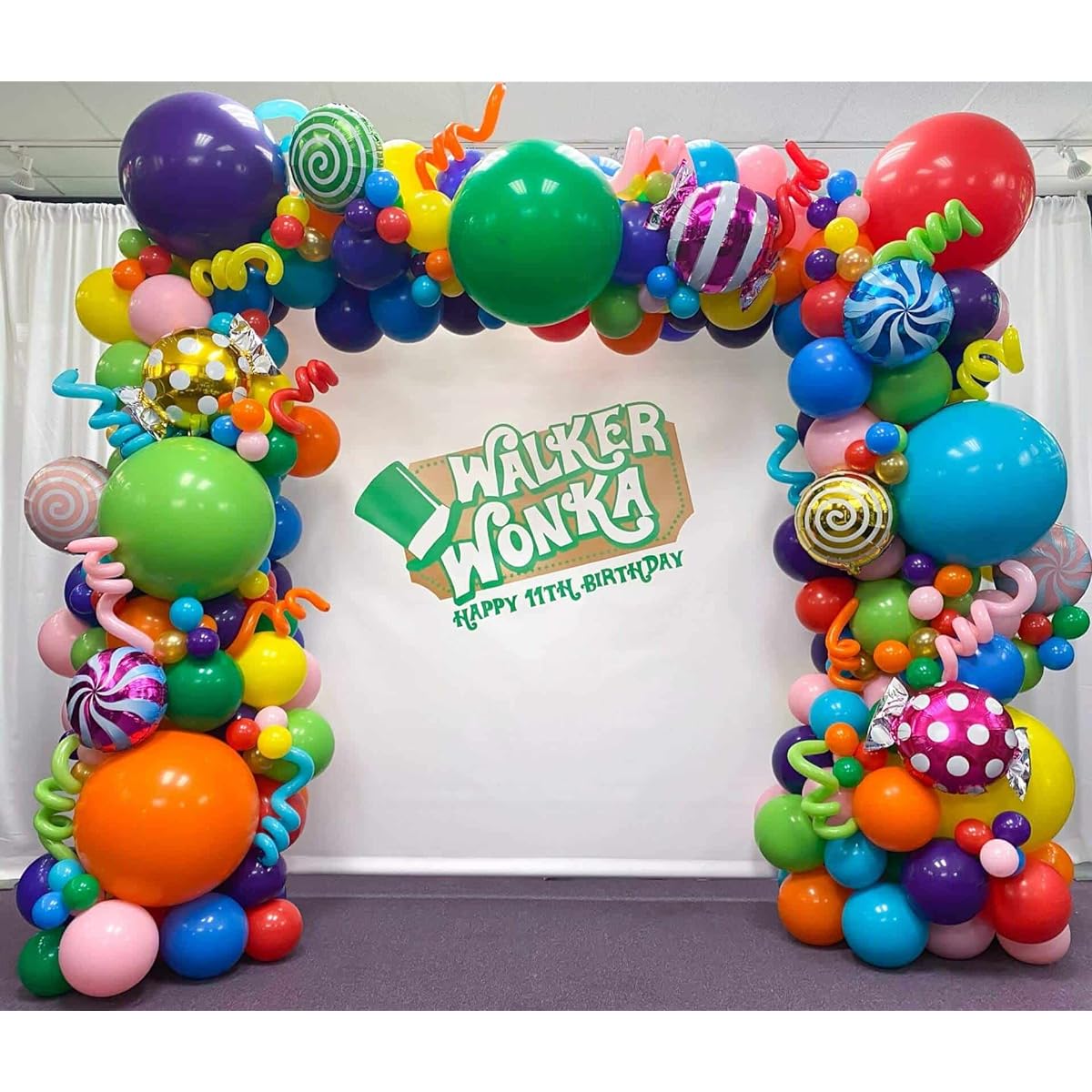 Sweet Candy Rainbow Balloon Garland Arch Kit 155pcs Yellow Blue Orange Red Purple Lollipop Balloons for Christmas Candyland Kids Birthday Party Baby Shower Decorations