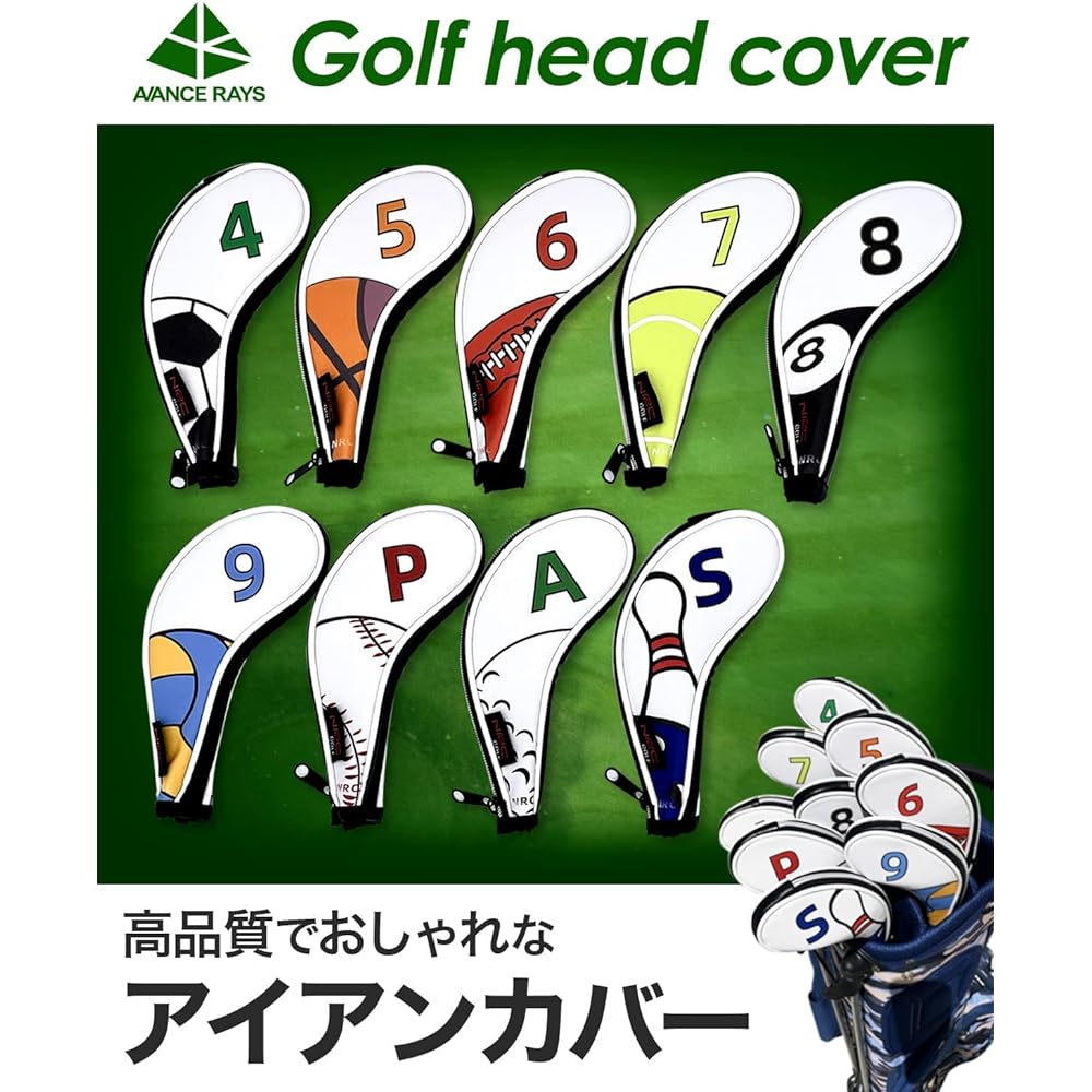 [AVANCE RAYS] Iron Cover Golf Head Cover Stylish Waterproof with Zipper Set of 9