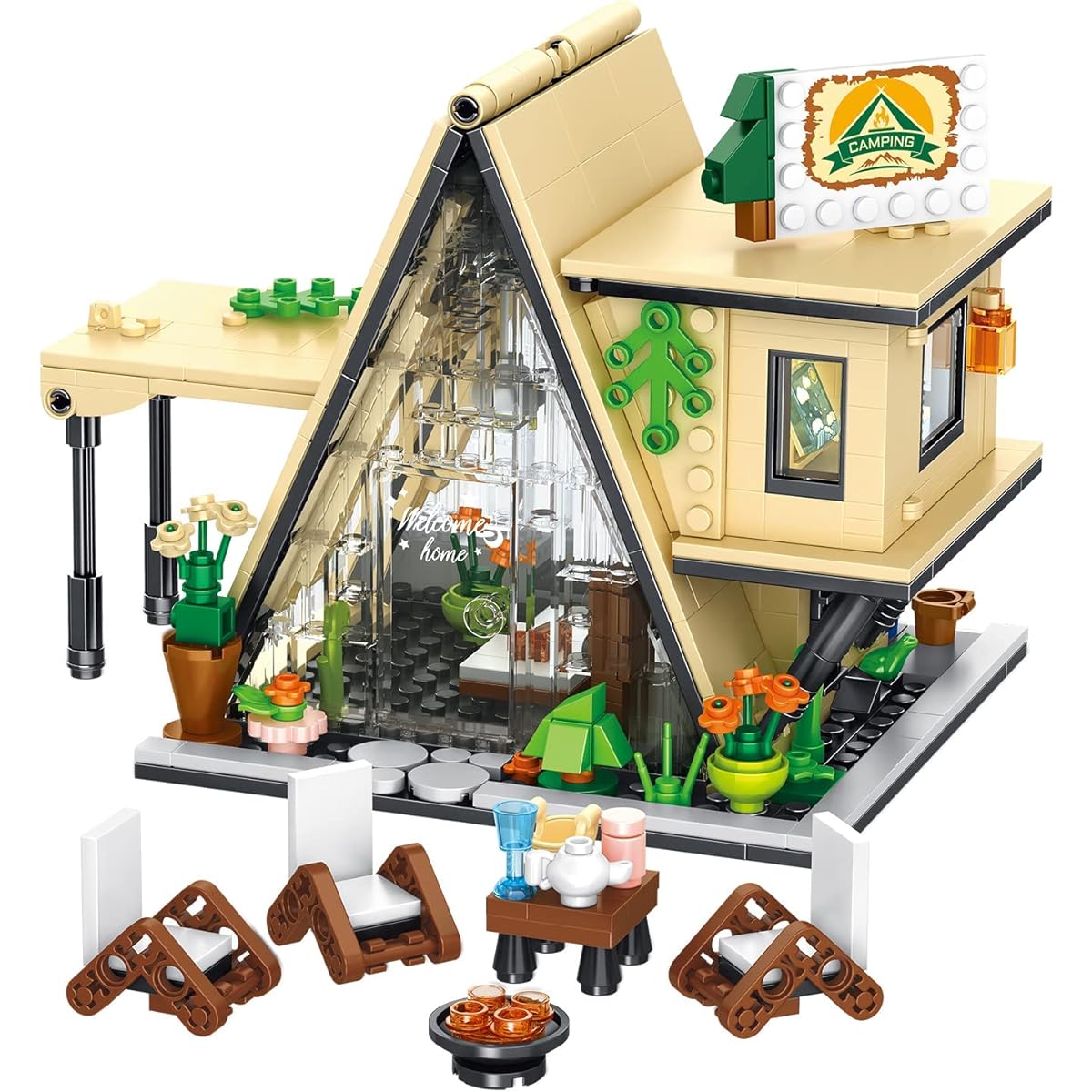 Drucappin Luxury Camping Toys Camping Tent Blocks Set Buildable City Toy Brick Playset - City Street Blocks