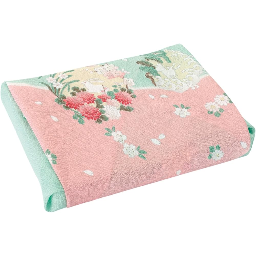 Musumi Furoshiki Furoshiki, Approximately 68cm, Pure Silk, Crepe, Yuzen, Two Widths, No. 7 (Boxed), Rabbit in a Flower Circle, Pink, Made in Japan 30623-666