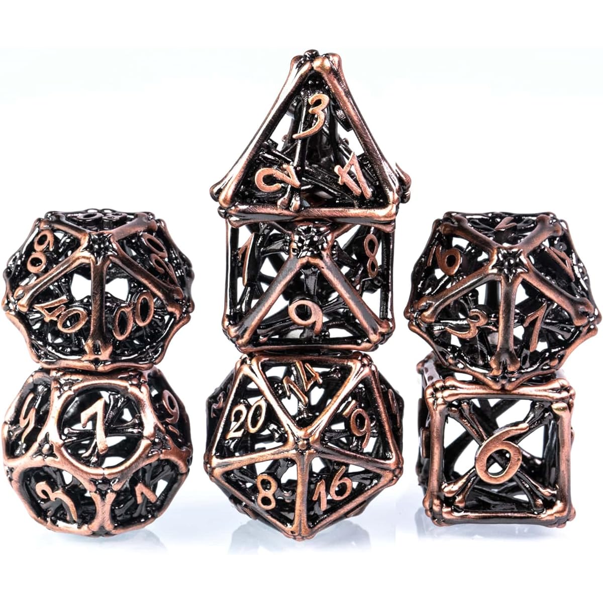 UDIXI Metal Dice with Dice Box, 7pcs DND Dice Set, Bone Design Polyhedral D&D Dice for Role Playing Games MTG Pathfinder (Bone Bronze)